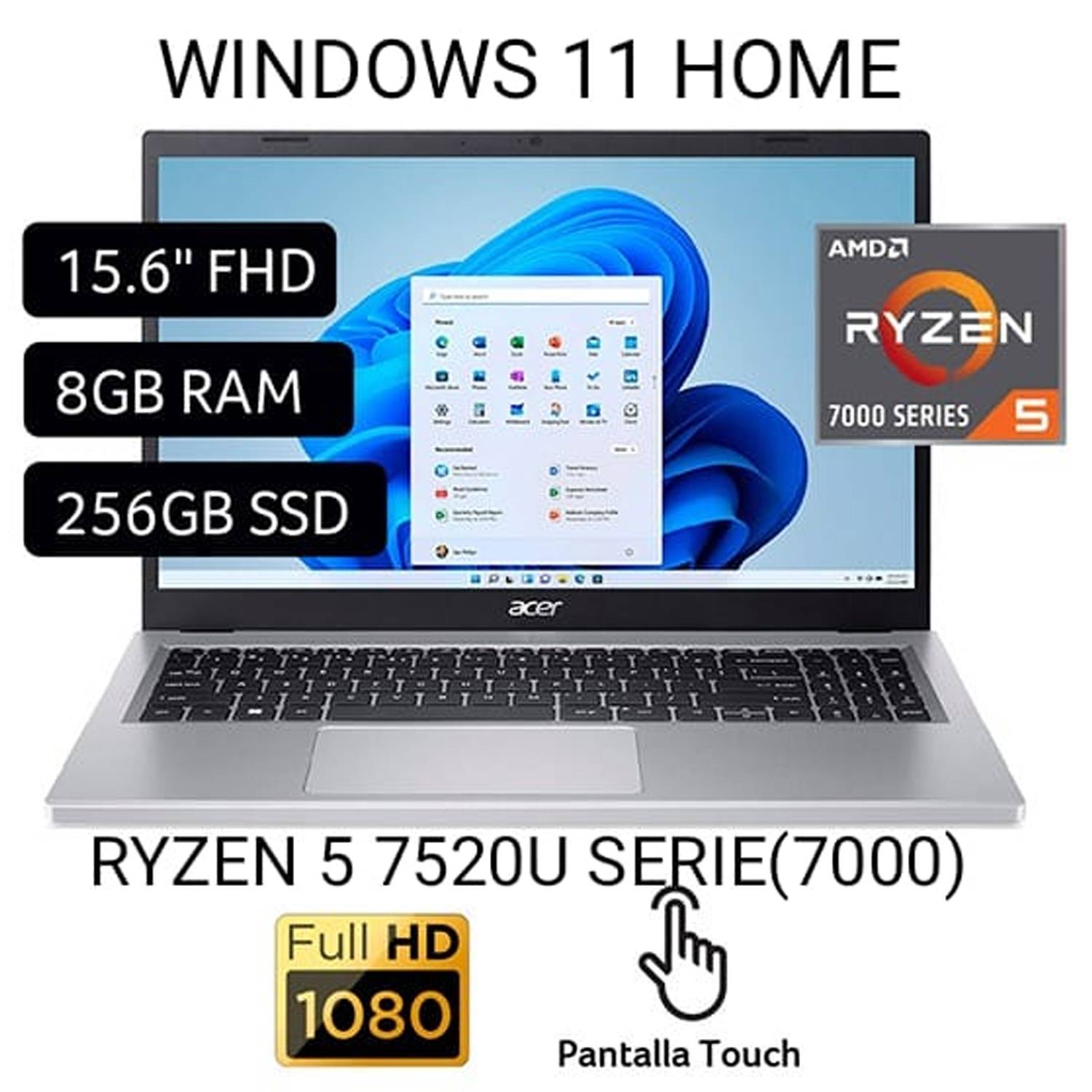R5-7MA 8GB RAM 256GB SSD 15.6 PULG FHD TACTIL - Onlytec Peru