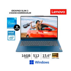 LAPTOP LENOVO IDEAPAD 3 SLIM I5-12450H 16GB RAM DDR5 512GB SSD 15.6 PULG FHD