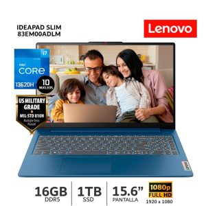 LAPTOP LENOVO IDP3 I7-13620H 16GB RAM DDR5 1TB SSD 15.6 PULG FHD IDEAPAD3 AZUL 83EM00ADLM