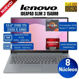 LAPTOP LENOVO SLIM3 R7-5825U 16GB RAM 512GB SSD 15.6 PULG FHD