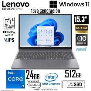 LAPTOP LENOVO IDP3 I7-13620H 24GB RAM DDR5 512GB SSD 15.3 PULG WUXGA W11PRO