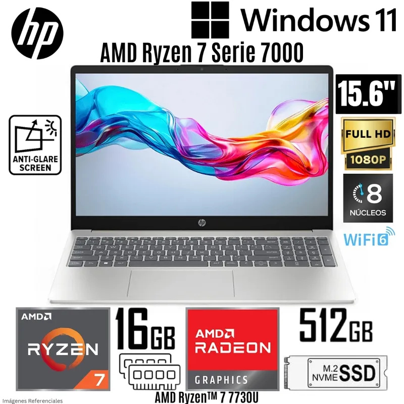 LAPTOP HP R7-7730U 16GB RAM 512GB SSD 15.6 PULG FHD W11