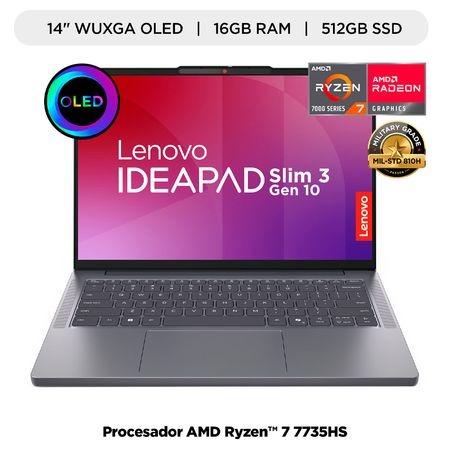LAPTOP LENOVO IDP3 R7-7735HS 16GB RAM DDR5 512GB SSD 14 PULG WUXGA OLED W11