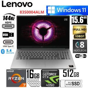 LAPTOP LENOVO LOQ R7-7735HS 16GB RAM DDR5 512GB SSD 6gb rtx4050 15.6 pulg fhd w11