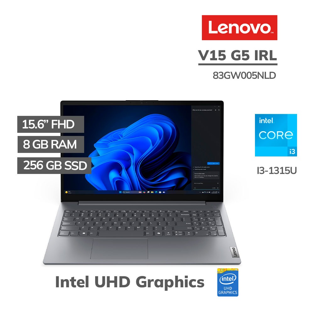 LAPTOP LENOVO I3-1315U 8GB RAM DDR5 256GB SSD 15.6 PULG FHD