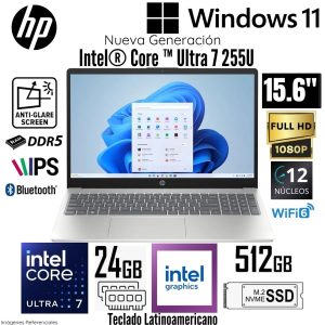 LAPTOP HP IA ULTRA 7-255U 24GB RAM DDR5 512GB SSD W11 15.6 PULG FHD