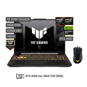 LAPTOP ASUS TUF A16 R7-170 16GB RAM DDR5 512GB SSD 6GB RTX4050 16 PULG WUXGA W11