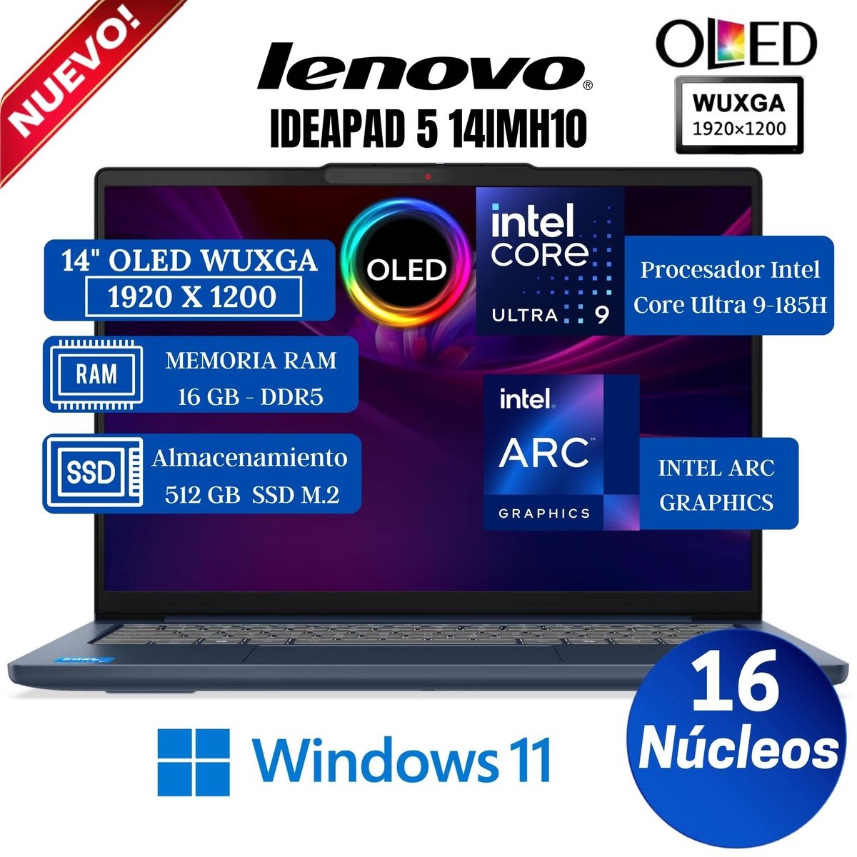 LAPTOP LENOVO IDP5 ULTRA 9-185H 16GB RAM DDR5 512GB SSD 14 PULG WUXGa OLED w11