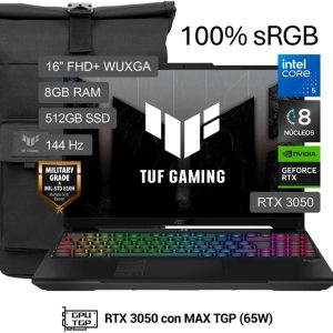 LAPTOP ASUS TUF CORE 5-205H 8GB RAM DDR5 512GB SSD 6GB RTX3050 16 PULG WUXGA
